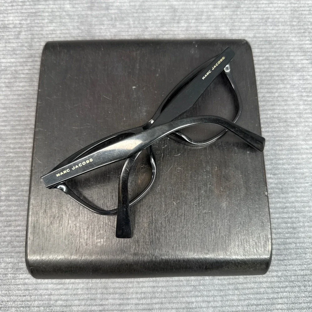 Marc‎ Jacobs Black Cat Eye Optical Y2K Glasses Frames Gold Logo Designer Womens